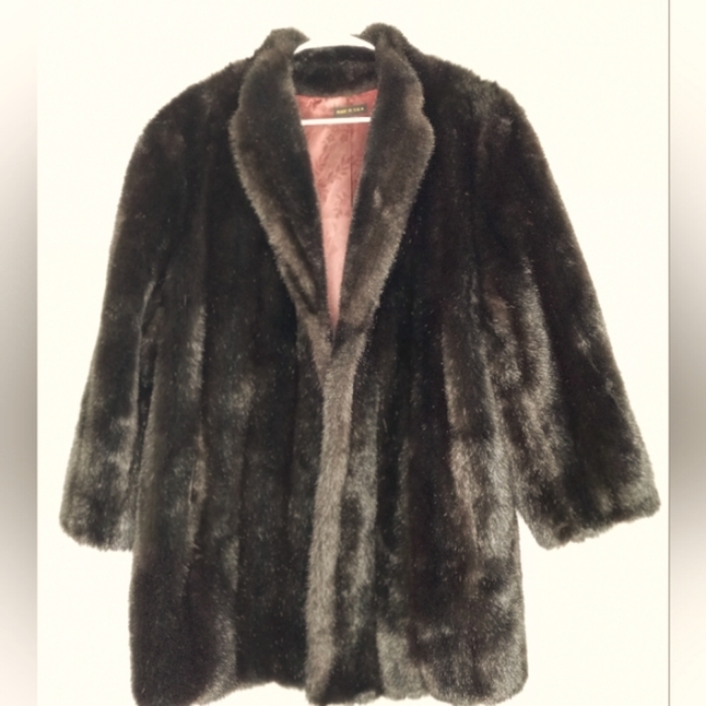 Chocolate Brown Faux Fur Coat L/xl, Shoulder Pads. Lux Look